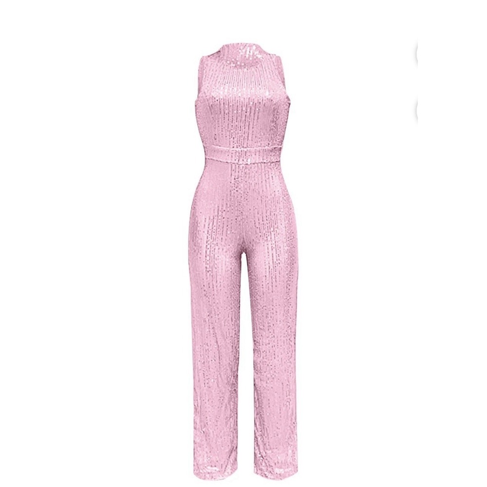 Womens Sequin Sleeveless Romper Jumpsuit Party Club Sexy Bodycon Pink Small